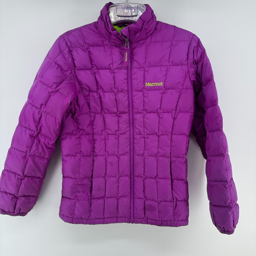 Marmot Jacket Kids Large Purple Puffer 700 Down Fill Youth Outdoors Full Zip